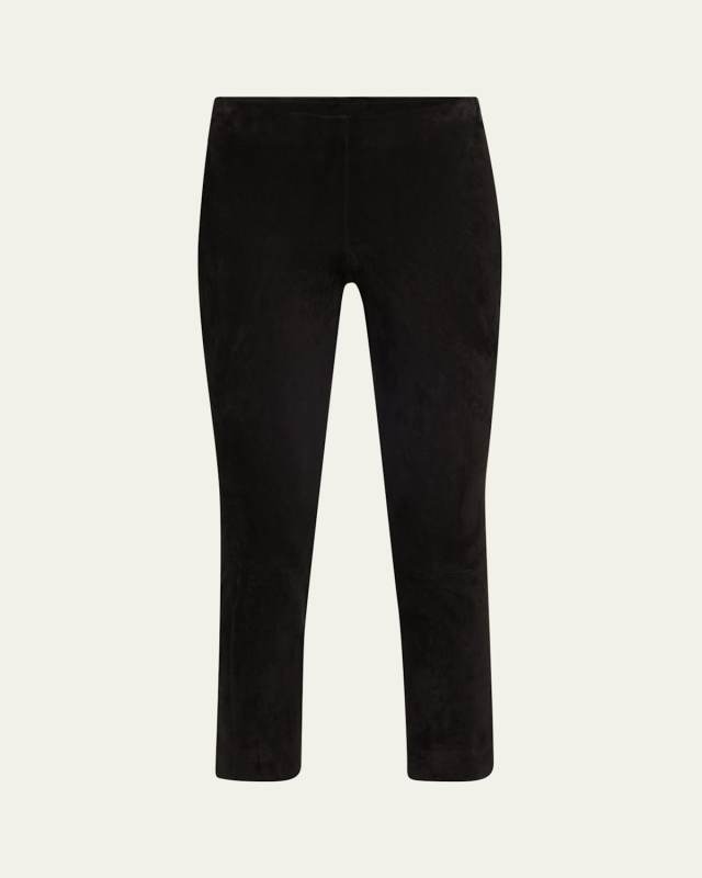 Stretch-Suede Split Hem Crop Pants